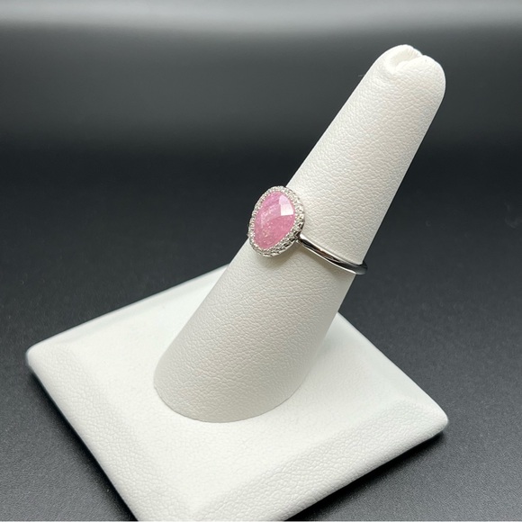 Sterling Silver Offset Oval Pink Ice Galaxy CZ Ring, size 7 - Picture 3 of 10